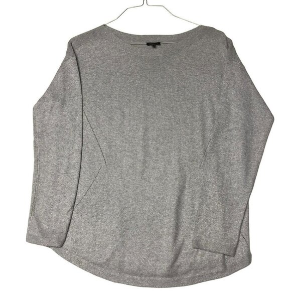 TALBOTS WOMEN GRAYsilver metallic BOAT NECK SWEATER  LG - Picture 1 of 6